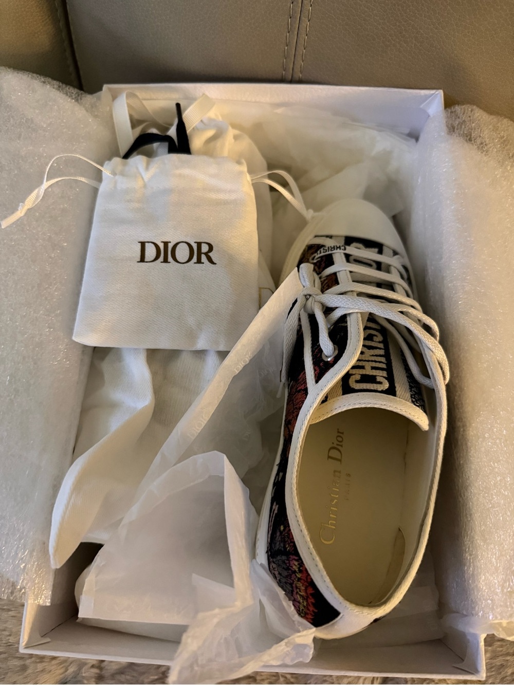 Dior Black Canvas printed  Lace-Up Sneaker with Multicolor Embroidery